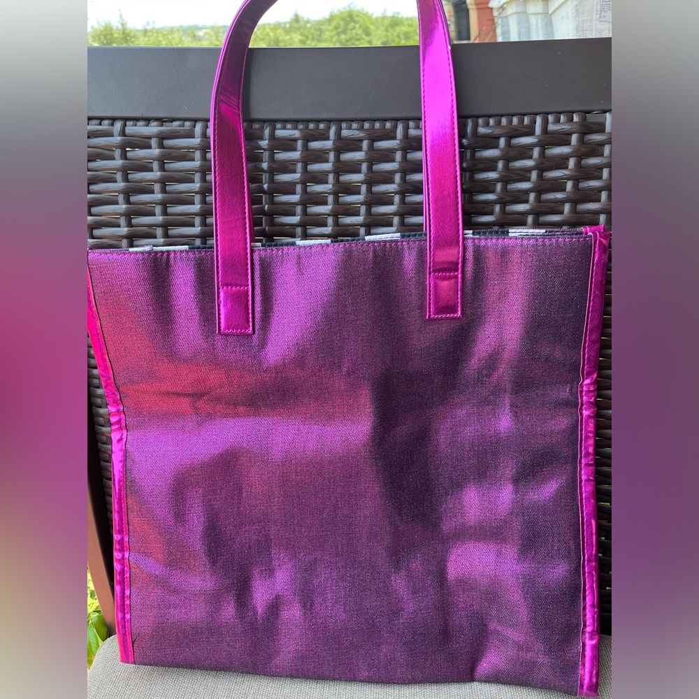 NWT Large Juicy Couture Bright Metallic Pink with Double Handles Tote Bag Sac - Picture 4 of 12